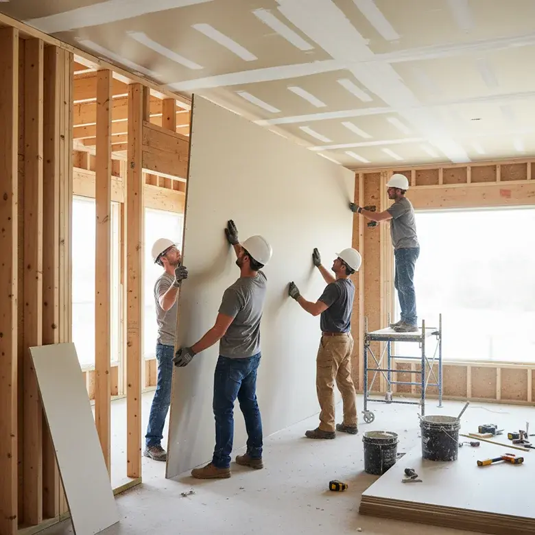 Professional interior painter discussing color options for a living room wall.