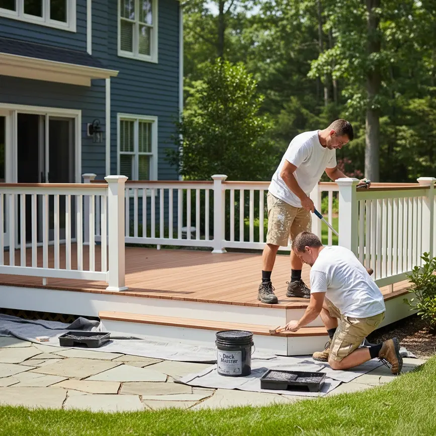 Professional exterior painter the outdoor deck.